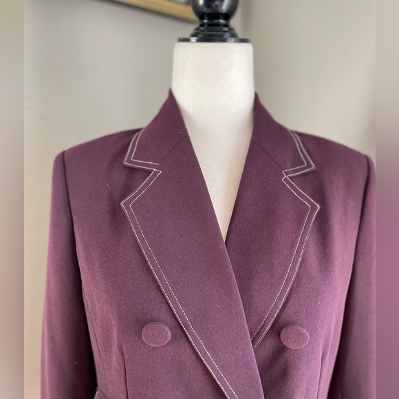 EUC Double Breasted Deep Aubergine Blazer with Contrast Stitching - M - Picture 6 of 14